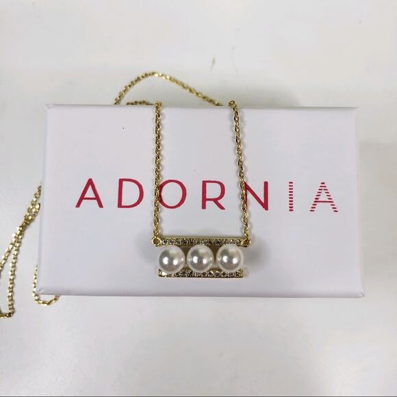 ADORNIA Yellow Gold Plated Sterling Silver Pearl Necklace NEW - Picture 5 of 7